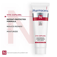 Pharmaceris N Vita-Capilaril, Moisturizing and Strengthening Face Cream SPF 20, Reduces Redness, Face Moisturiser for Couperose Skin, Vitamin PP - 50 ml