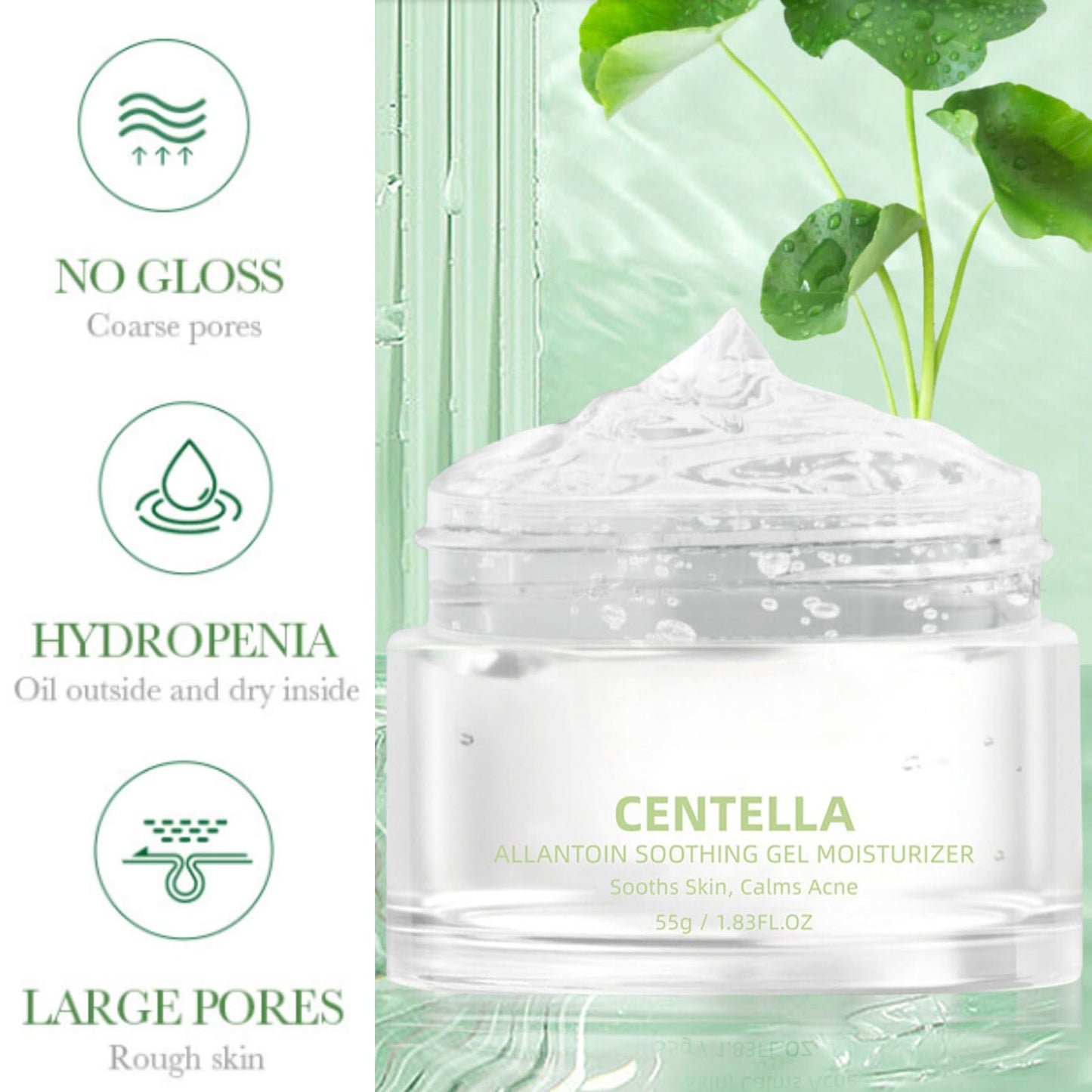 Hydrating Centella Gel Cream - Face Moisturizer for Women - Nourish Moisturiser for Oily Skin - Face Cream for Women - Centella Asiatica Gel Moisturiser - Sooths Skin Calms Acne 55g