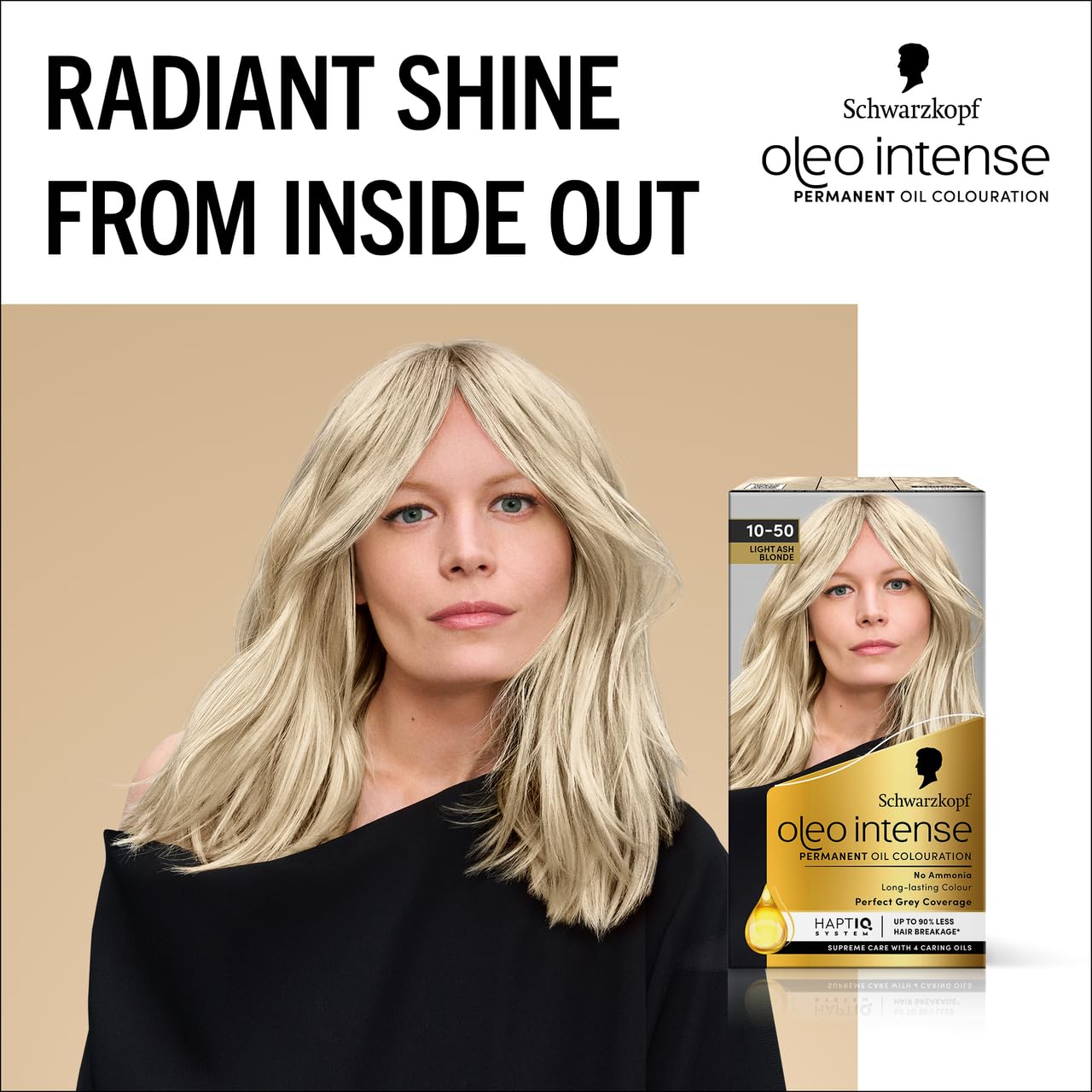 Schwarzkopf Oleo Intense Permanent Oil Colour 10-50 Light Ash Blonde Hair Dye, Perfect Grey Coverage, Conditioner with HaptIQ System, Long-Lasting Colour, Ammonia Free Hair Dye