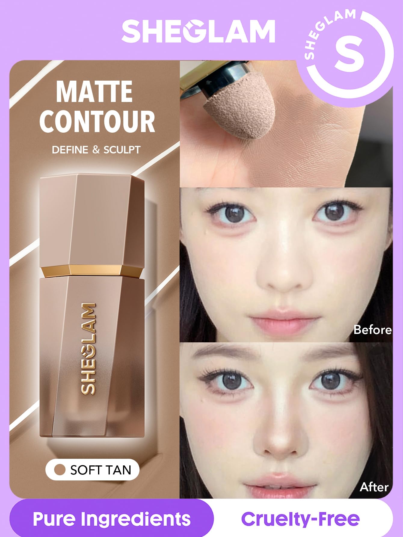 SHEGLAM Sun Sculpt Cool Toned Liquid Contour Stick Long Lasting Cream Bronzer Makeup - Soft Tan
