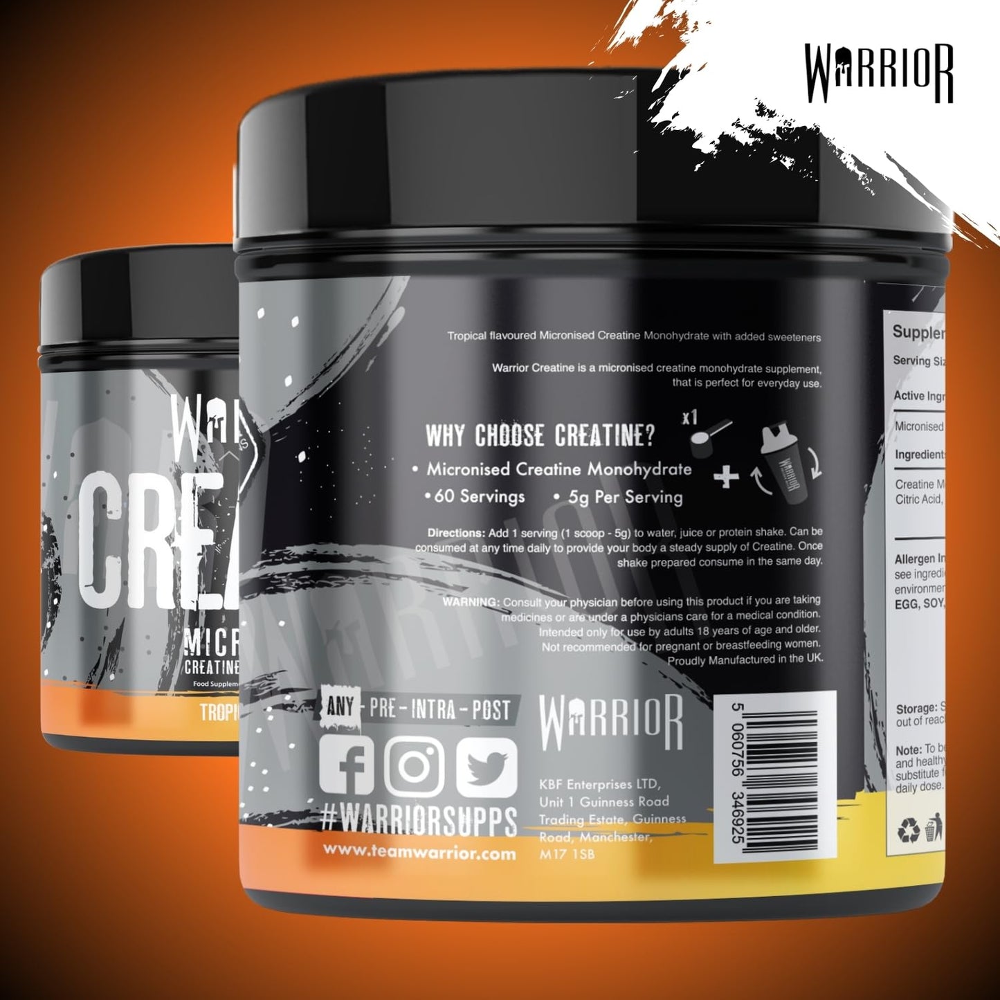 Warrior Creatine Monohydrate Powder 300g – Micronised – Proven to Improve Physical Performance and Recovery, 5g Servings (Tropical)