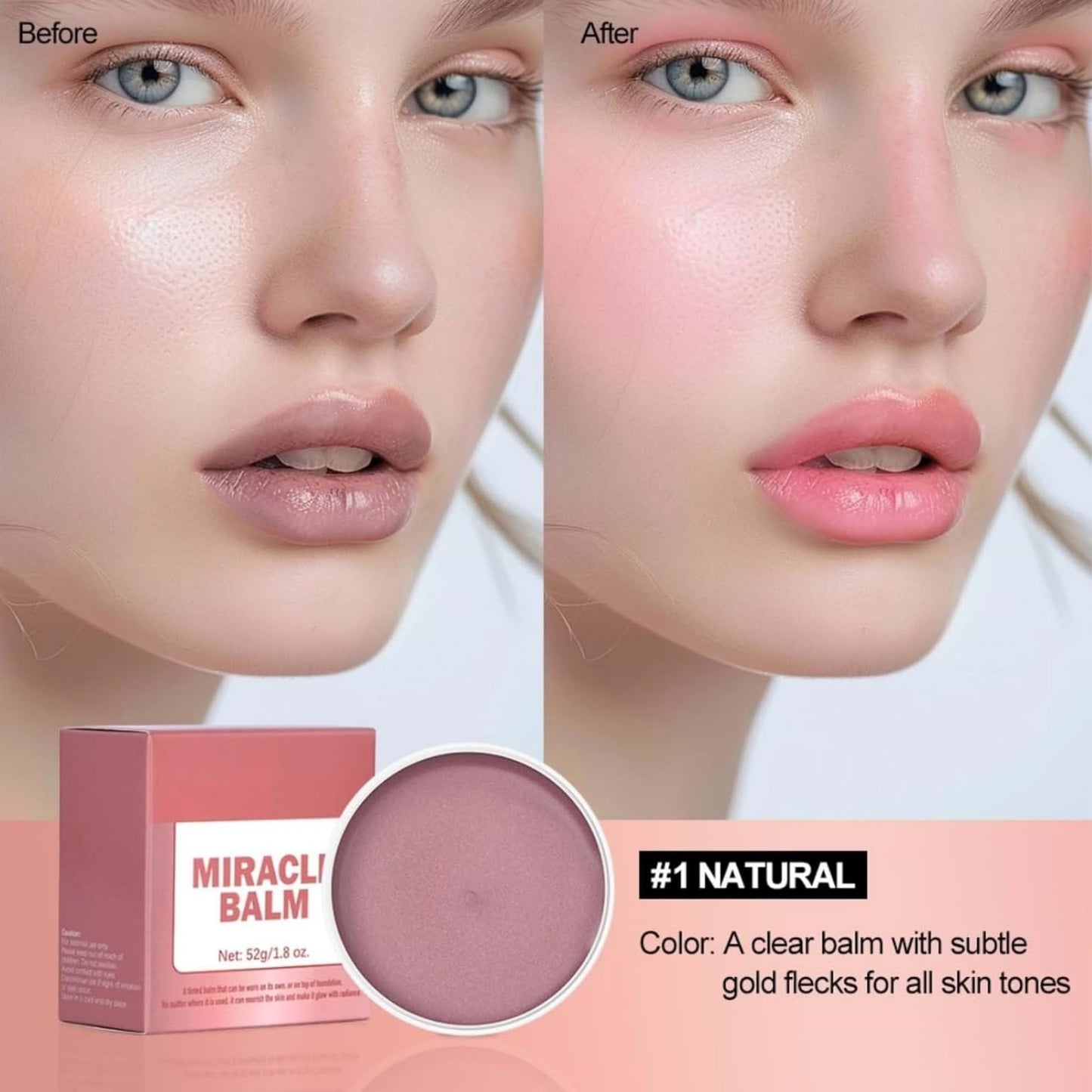 SingHao Miracle Balm Glow Skin Tinted Creamy,Multi Glow Balm,Blush for Cheeks,Blendable Colour Multi-purpose Hydrating Tint for Lips,Face,Cream Blush,Pink Blusher,Cream Contour Pale/tte for Women(#1Natural)