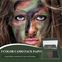 Fankayi 3 Color Camo Face Paint,Army Face Paint,Long Lasting Paint,Face Paint Palette,Waterproof Face Paint,Camouflage Makeup for Face,Suitable for Military Training & Outdoor Survival (Black/Brown/Green)