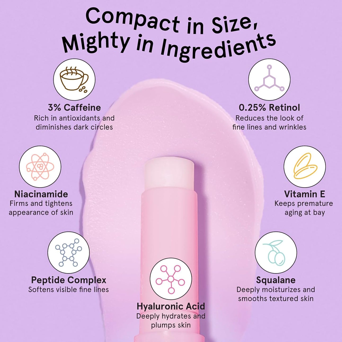 Under Eye Brightener Balm Stick - Retinol & Caffeine Eye Cream For Dark Circles And Puffy Eyes, Wrinkles, Eye Bags Remover Women - Instantly Hydrate And Brighten Under Eye Cream - Vegan Skincare