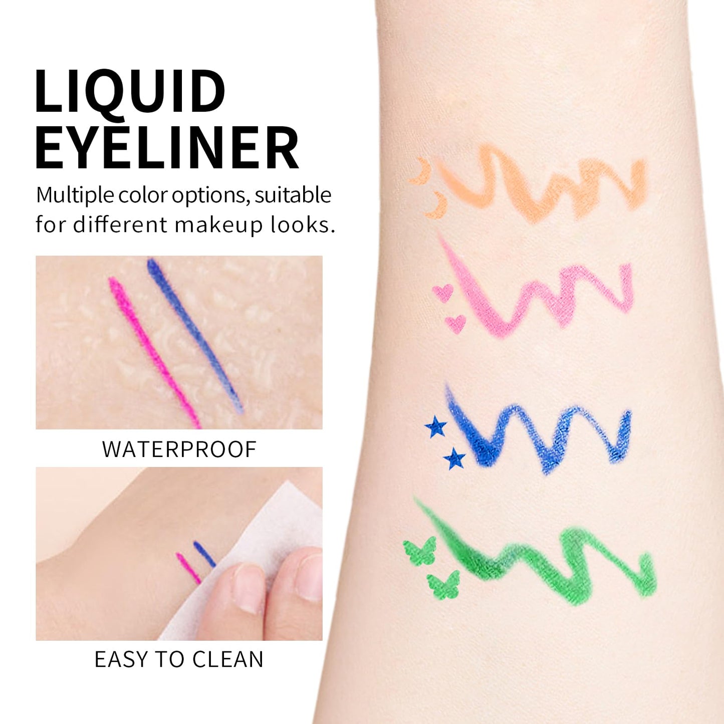 KYDA 4 Color Eyeliner Stamp Liquid Eyeliner, Waterproof & Smudge-proof Colorful Eyeliner pen,Fluorescent Rainbow Eye Liners for Women