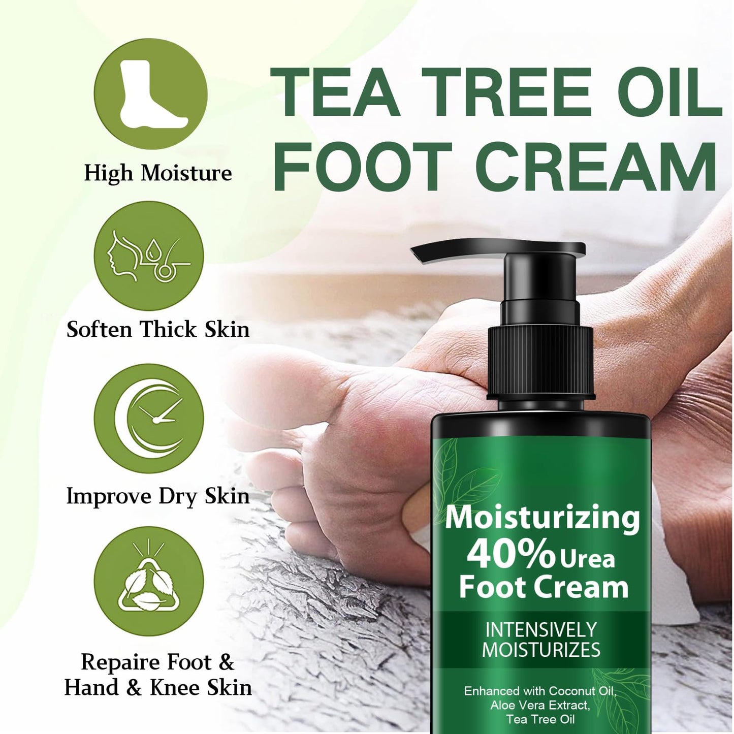 MrCuvaryas Tea Tree Oil Foot Cream for Cracked Heels and Dry Skin, Urea Cream 40 Percent for Feet, Tea Tree cream Feet Care, Cracked Heel Repair cream for feet and Hand, Foot Moisturise Softens Exfoliates