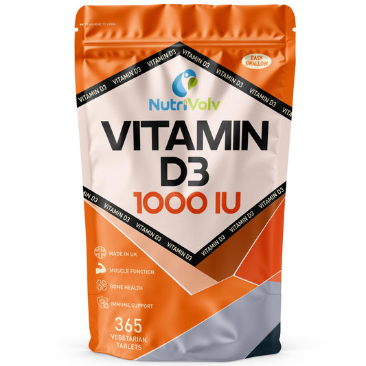 Nutrivolv Vitamin D 1000IU | 1 Year Supply | 365 Easy-Swallow Vitamin D3 Vegetarian Tablets | High Strength | Immune & Bone Support Supplement | General Health & Wellbeing | 25µg