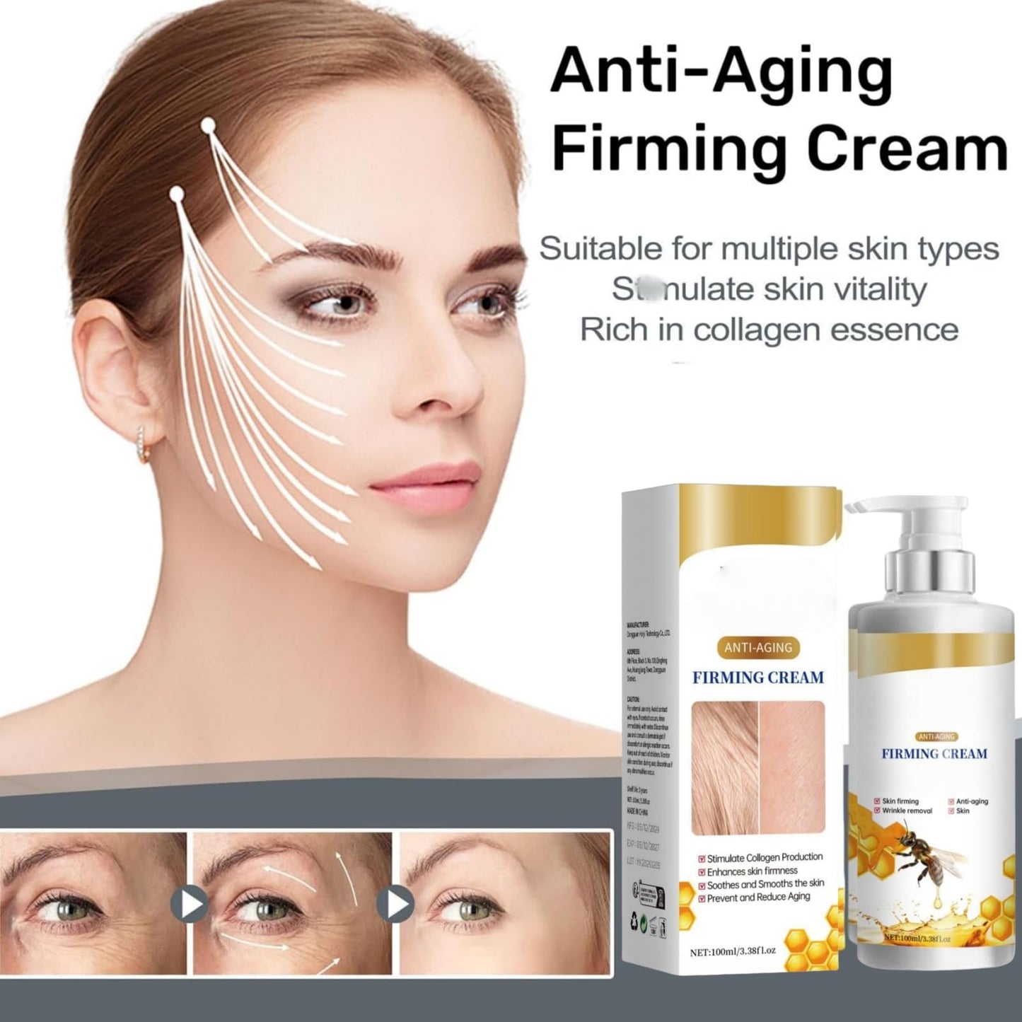 Anti Aging Firming Body Cream,Bee Ven-Om Cream,Bee Ven-Om Cre-Am For Wrinkles,Skin Firming Body Cre-Am,Restore Elasticity,Hydrate And Moisturize,Brighten Skin Tone,Non-Irritating,For Body And Face
