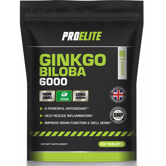 Ginkgo Biloba 6000mg - High Strength Vegan Ginkgo Biloba Leaf Extract 60 Tablets 50:1 Extract � Gluten Free, GMO Free - Made in UK by PROELITE