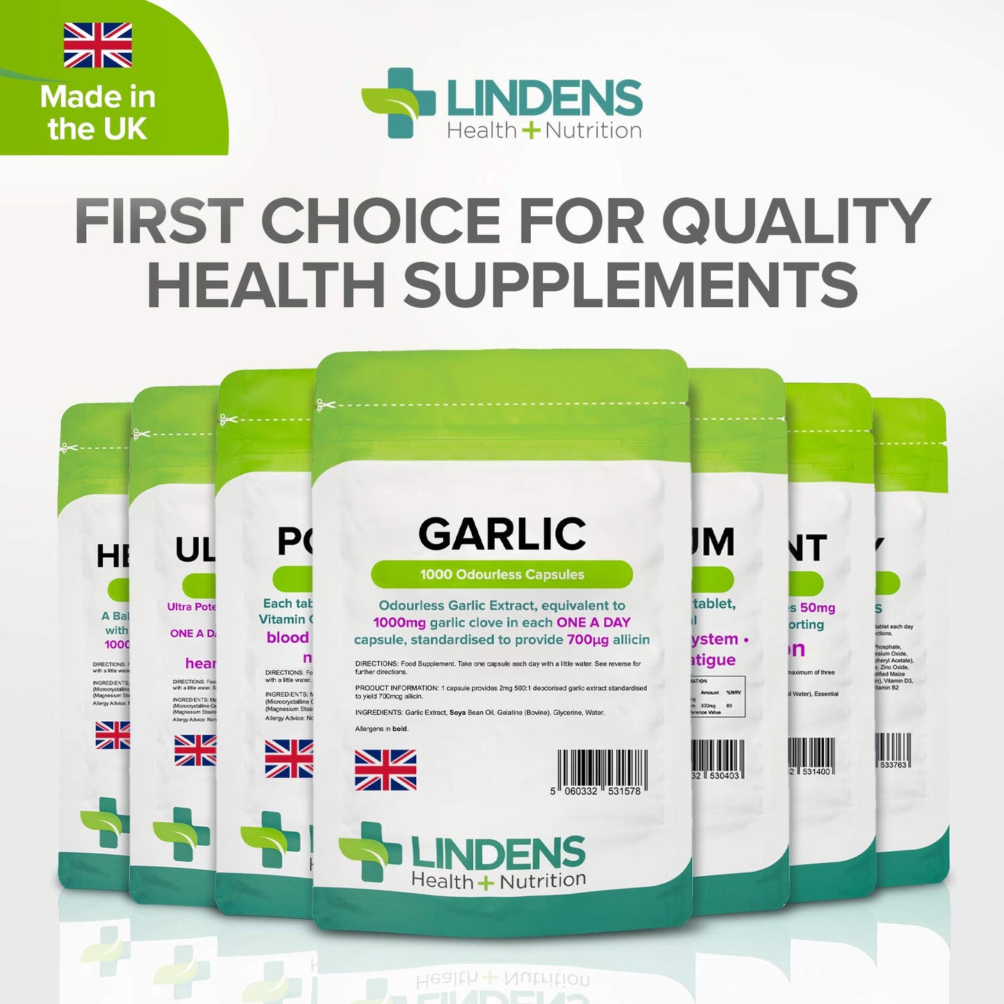 Lindens Garlic Odourless Capsules - 1000mg (700mcg Allicin) - 1000 Capsules 1000 Days’ Supply - UK Manufacturer, Letterbox Friendly