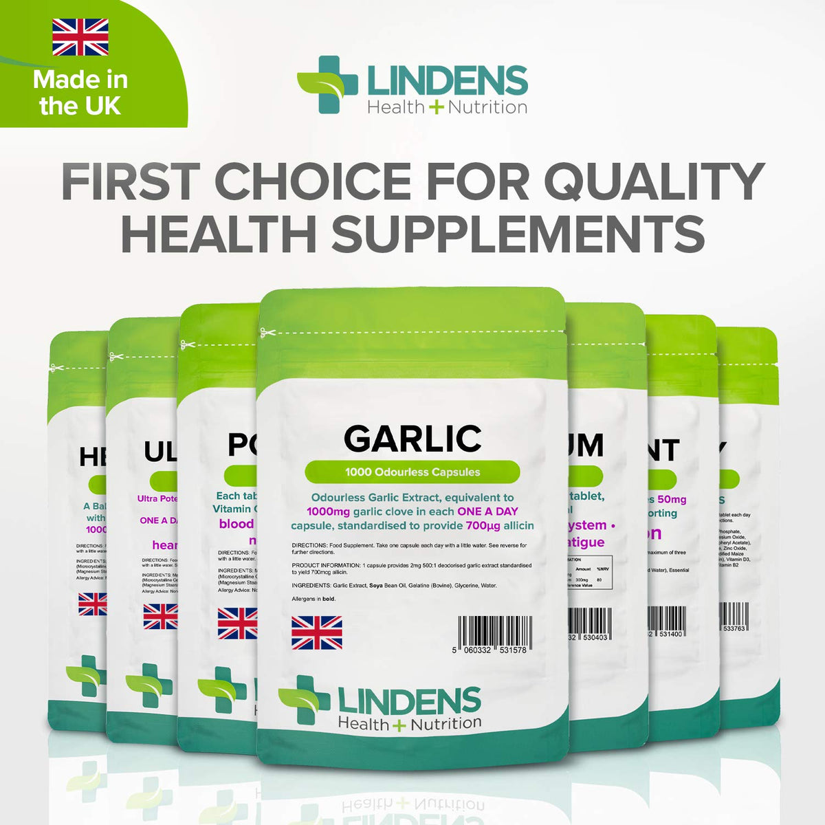 Lindens Garlic Odourless Capsules - 1000mg (700mcg Allicin) - 1000 Capsules 1000 Days’ Supply - UK Manufacturer, Letterbox Friendly