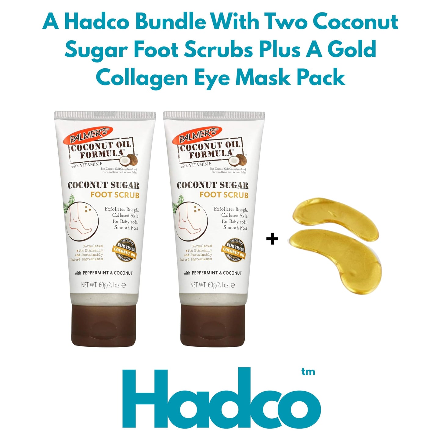 2 Pack Bundle - Palmers Coconut Sugar Foot Scrub (2x 60g). A Hadco Bundle With Our Gold Collagen Eye Mask Pack Included.