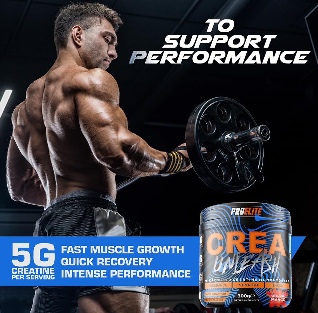 ProElite Creatine Monohydrate Powder 300g Micronised Flavoured & Vegan Creatine Powder for Post & Pre Workout Creatine Supplements by PROELITE (300g, Strawberry Mango)