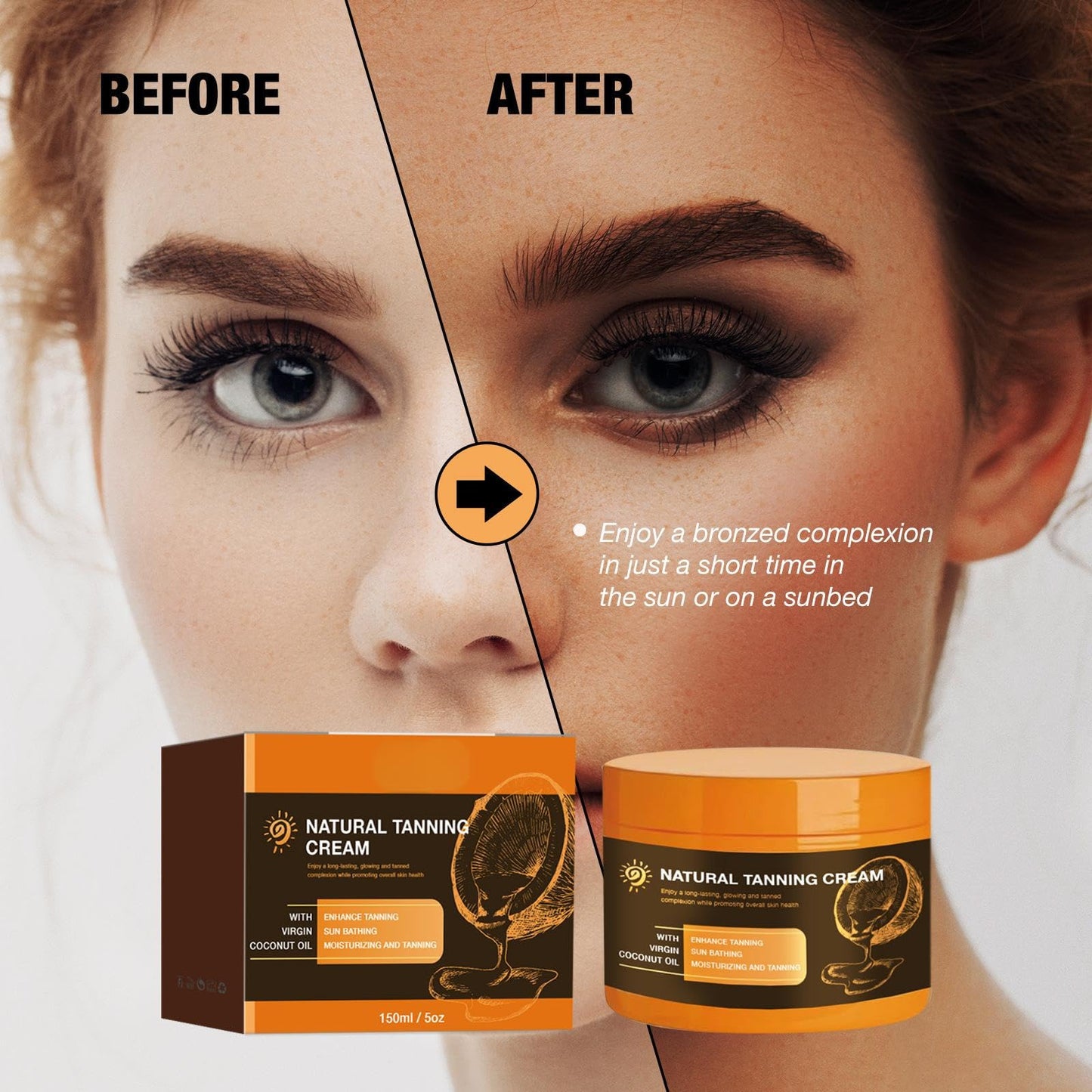 Intensive Tanning Gel 150ml – Shine Brown Tan Accelerator Cream with Carrot & Coconut Oil, Water-Resistant Vegan Moisturiser for Sunbeds & Outdoor Use, Fast-Absorbing Formula