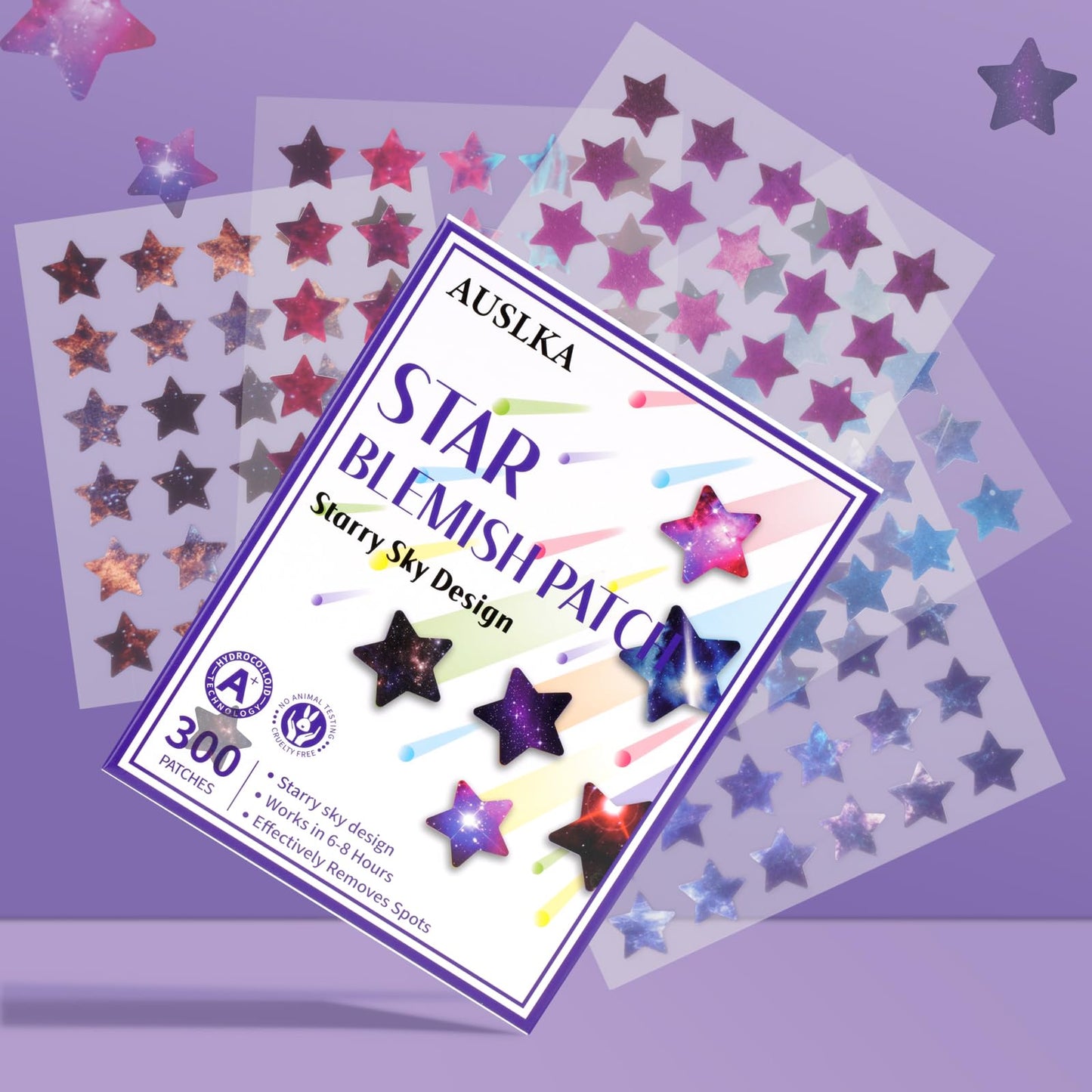 AUSLKA Pimple Patches (300 Patches),Hydrocolloid Patches,Spot Stickers with Star Shaped,Facial Stickers,Pimples, Blemishes, Zits for Face