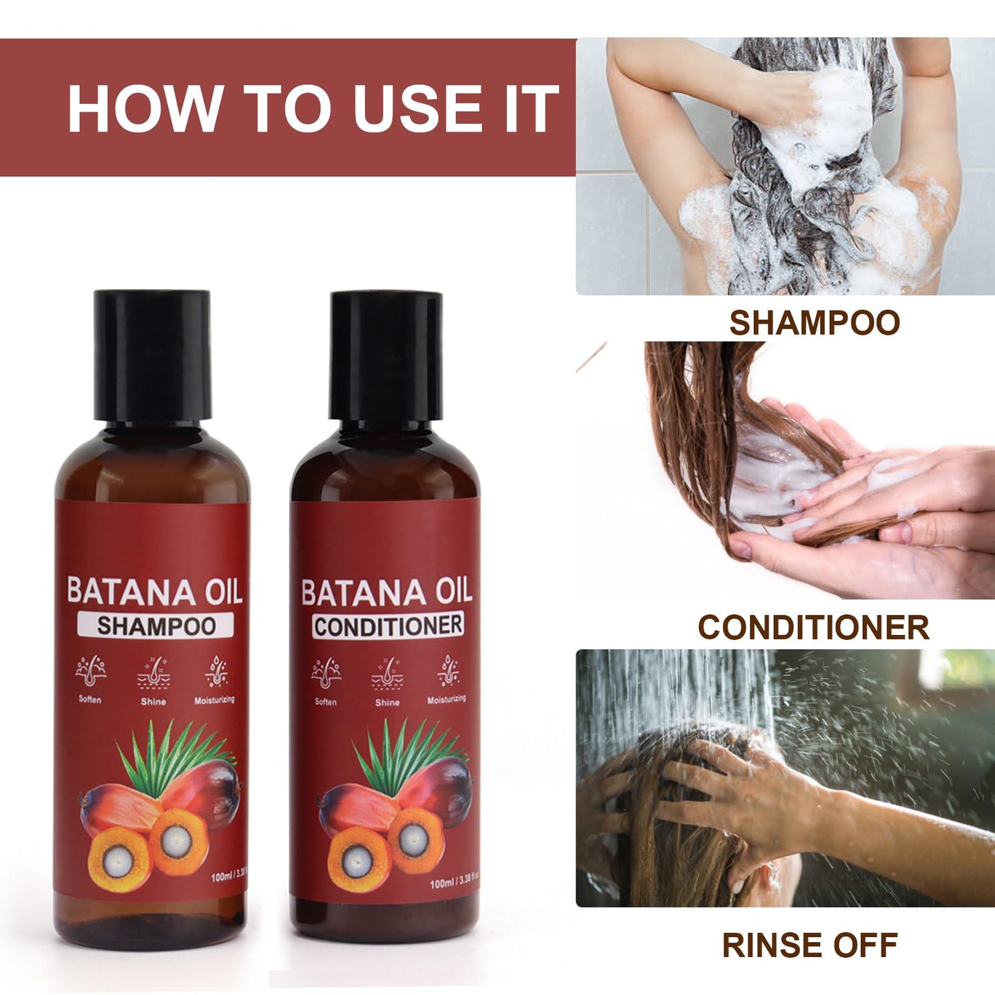 Orknglowy 2PCS Batana Oil Hair Care Set - Batana Shampoo and Conditioner, Bantana Natural Hair Growth Oil with Olive oil, Reduces Hair Loss, Promotes Hair Regrowth, Moisturizing, Nourishing, for Men & Women