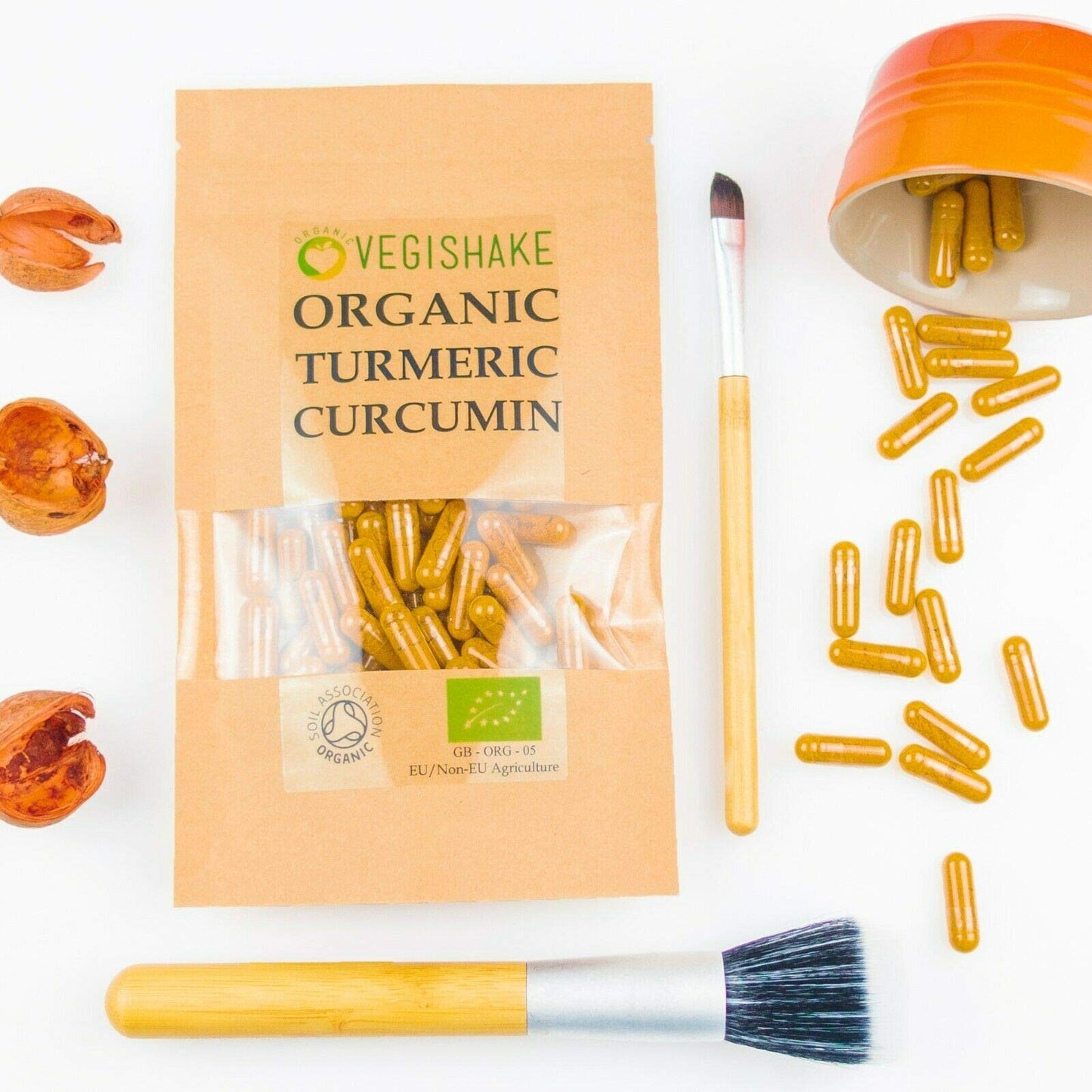 vegishake Organic Turmeric Curcumin HPMC Capsules Skin Hair Antioxidant Anti-inflammatory Vegan Halal Kosher (60 Capsules)