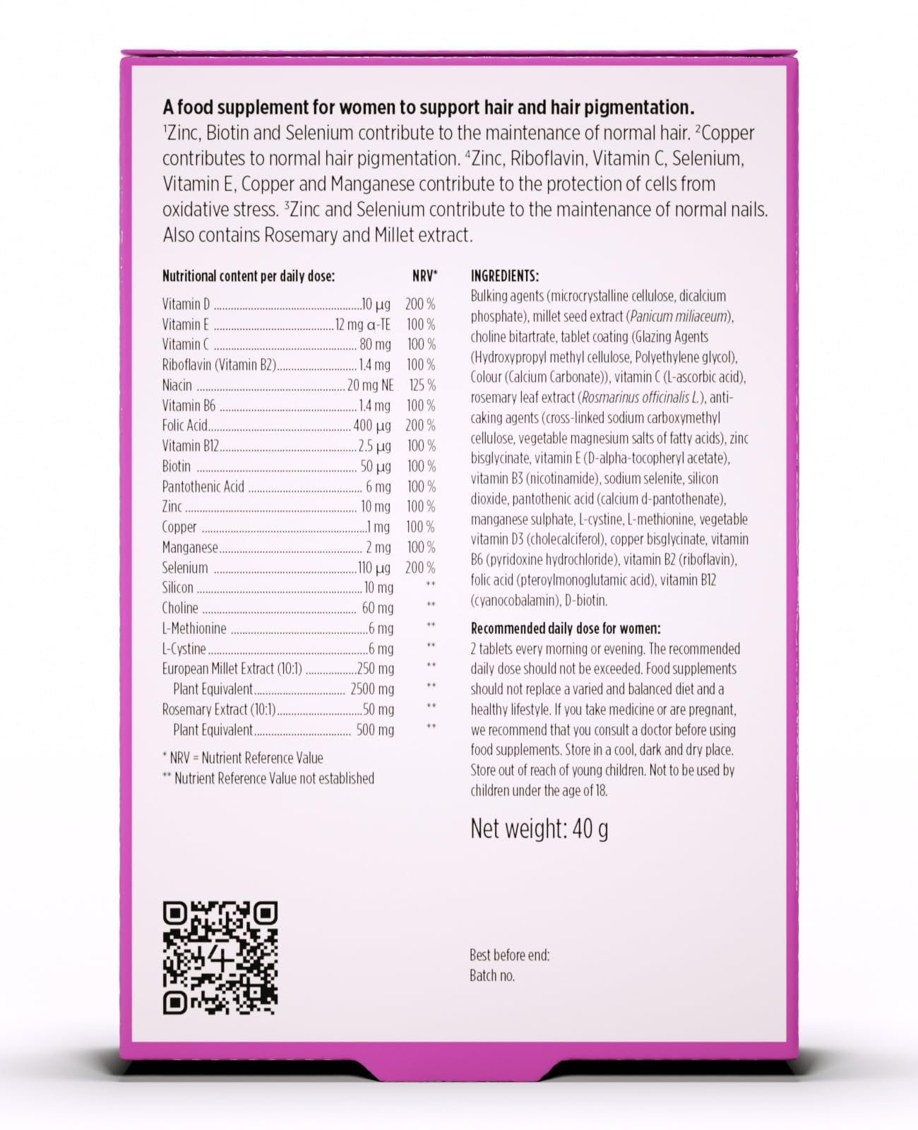 4 HER Hair Supplements for Women - 60 Vegan Tablets - Hair and Nails Vitamins for Women - Biotin, Rosemary, Selenium, Zinc, Copper and Millet Extract - for Hair and Nail Maintenance