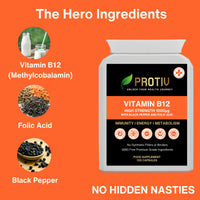 Protiv Vitamin B12 Methylcobalamin Supplement 1 mg - 120 Easy Swallow Daily Capsules - High Strength 1000 mcg per Capsule – Energy and Nervous System Support - UK Manufactured to GMP Standards