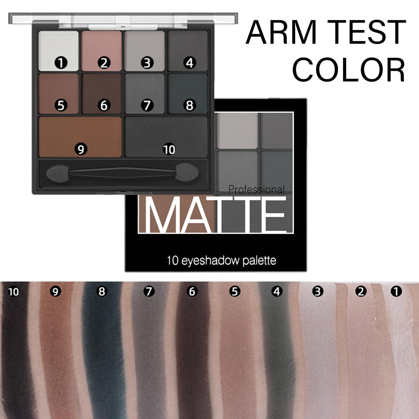 FresFresi Matte Smokey Eyeshadow Palette - Highly Pigmented Waterproof Grey & Black Eye Shadow with Dual-Ended Brush for Long-Lasting Makeup Look - Suitable for Women