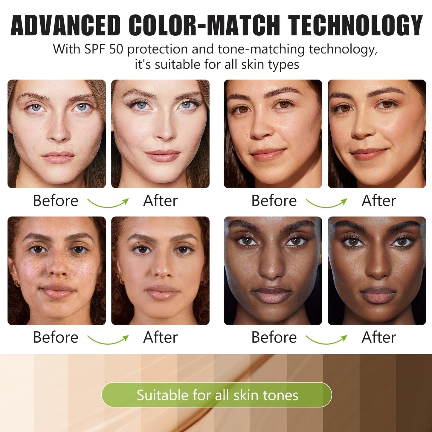 4 in 1 Foundation Liquid, Colour Changing Foundation, Great for all skin types, featuring a full-range of shades for all skin tones, SPF15, Sunscreen, Non-Greasy,Long Lasting