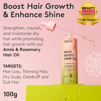 Delhicious Amla Oil & Rosemary Oil for Hair Growth - Rich Roots Hair Loss Treatment for Thinning Hair - Nourishes Dry Scalp, Brightens Dull Hair - Natural, Vegan, Ayurveda - 100ml