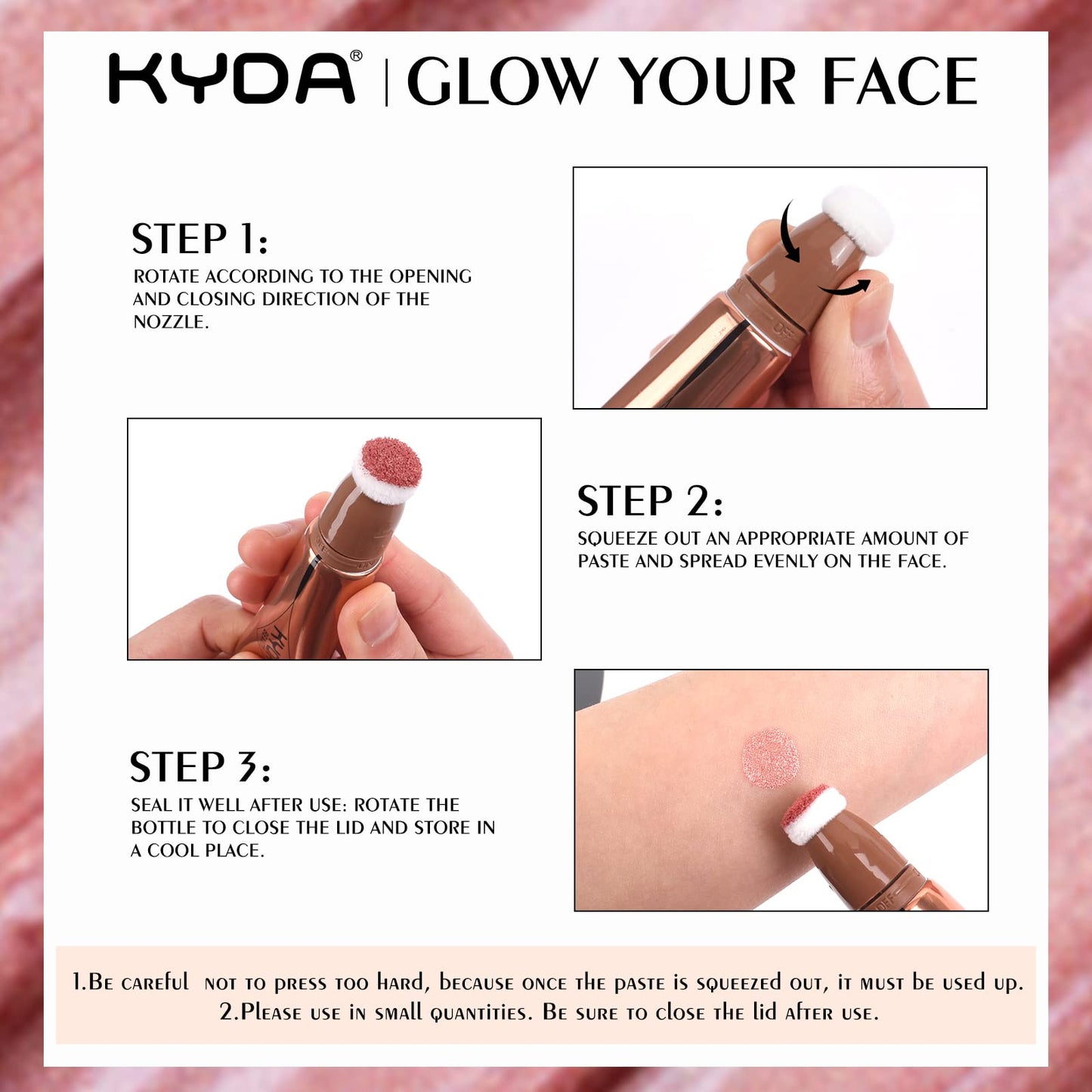 KYDA Blush Beauty Wand, Liquid Face Touch Rouge with Cushion Applicator, Long Lasting Natural Shimmer Silky&Smooth Cream Glowing Blush Makeup, 0.6 fl.oz (#8)
