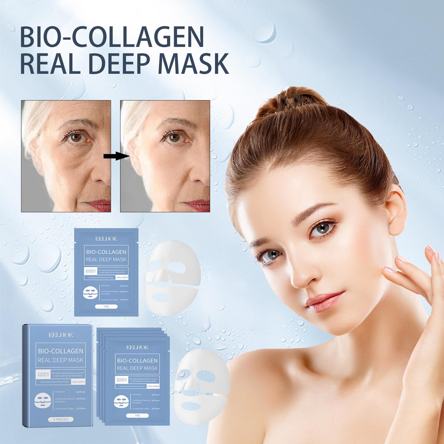 ChicNana Biodance Collagen Mask, Biodance Collagen Mask Overnight Bio Collagen Face Mask Real Deep Overnight Face Mask Collagen Mask Overnight Mask for Face Skin Care (4PCS)