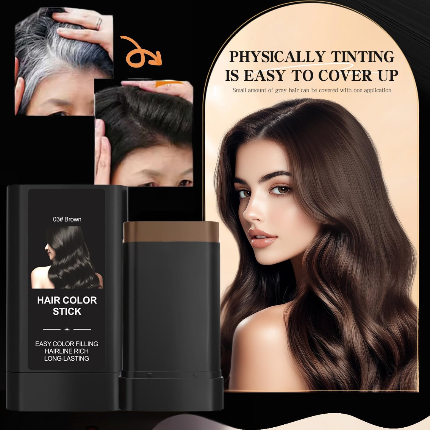 Safe and Convenient Hair Dye Comb, 2 in 1 Instant Hair Colour Stick with Built-In Comb, Portable Hair Dye Comb for Gray Hair Coverage, Fast Color Transformation in 12 Minutes (Dark Black Brown)