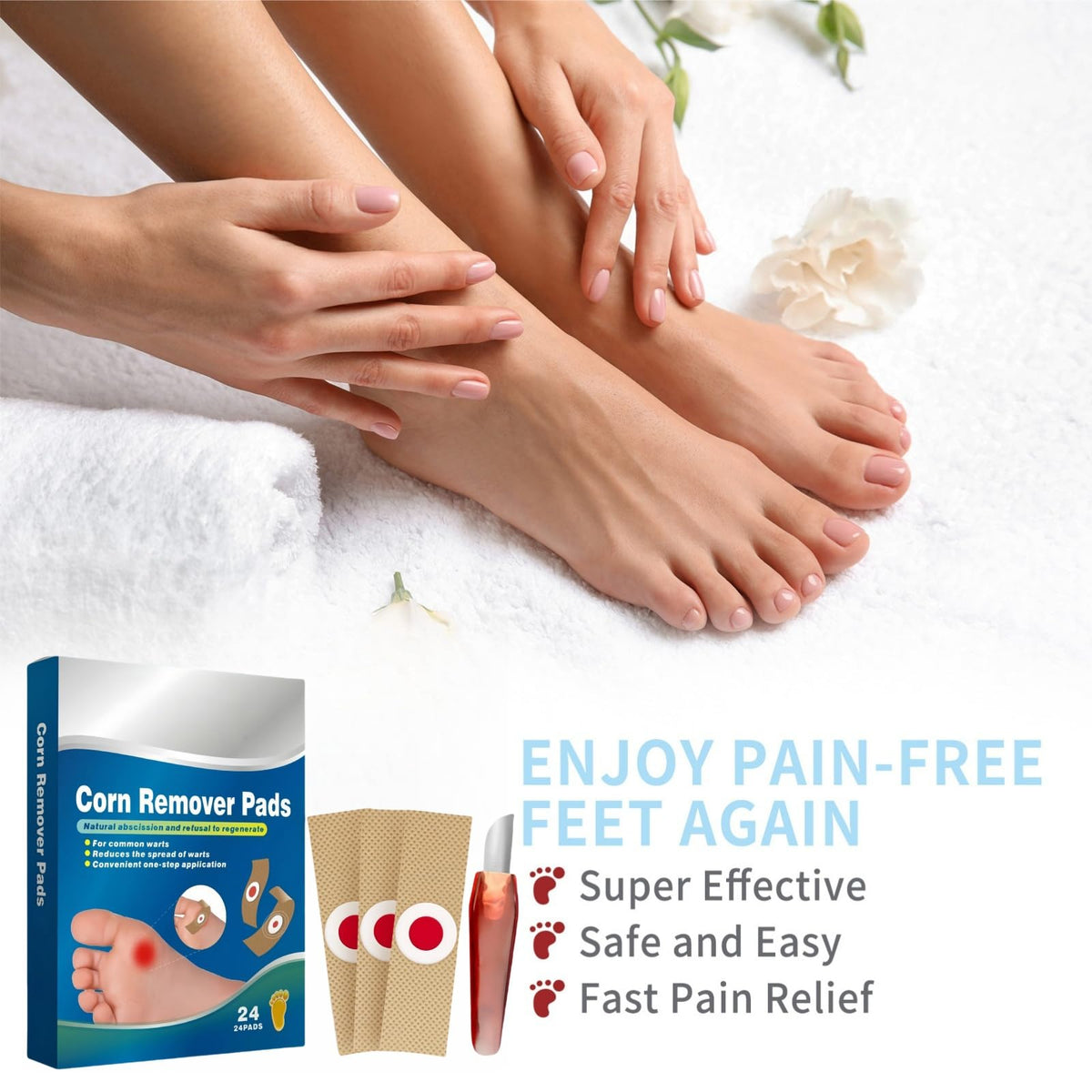 Ruojiar 24Pcs Verruca Treatment Corn Plasters,Wart Remover,Corn Remover for Feet and Hand,Gentle and Safe Verruca Plasters,Wart Removal Patches,Foot Care for Women and Men,Pain Relief,Gentle and Skin-friendly