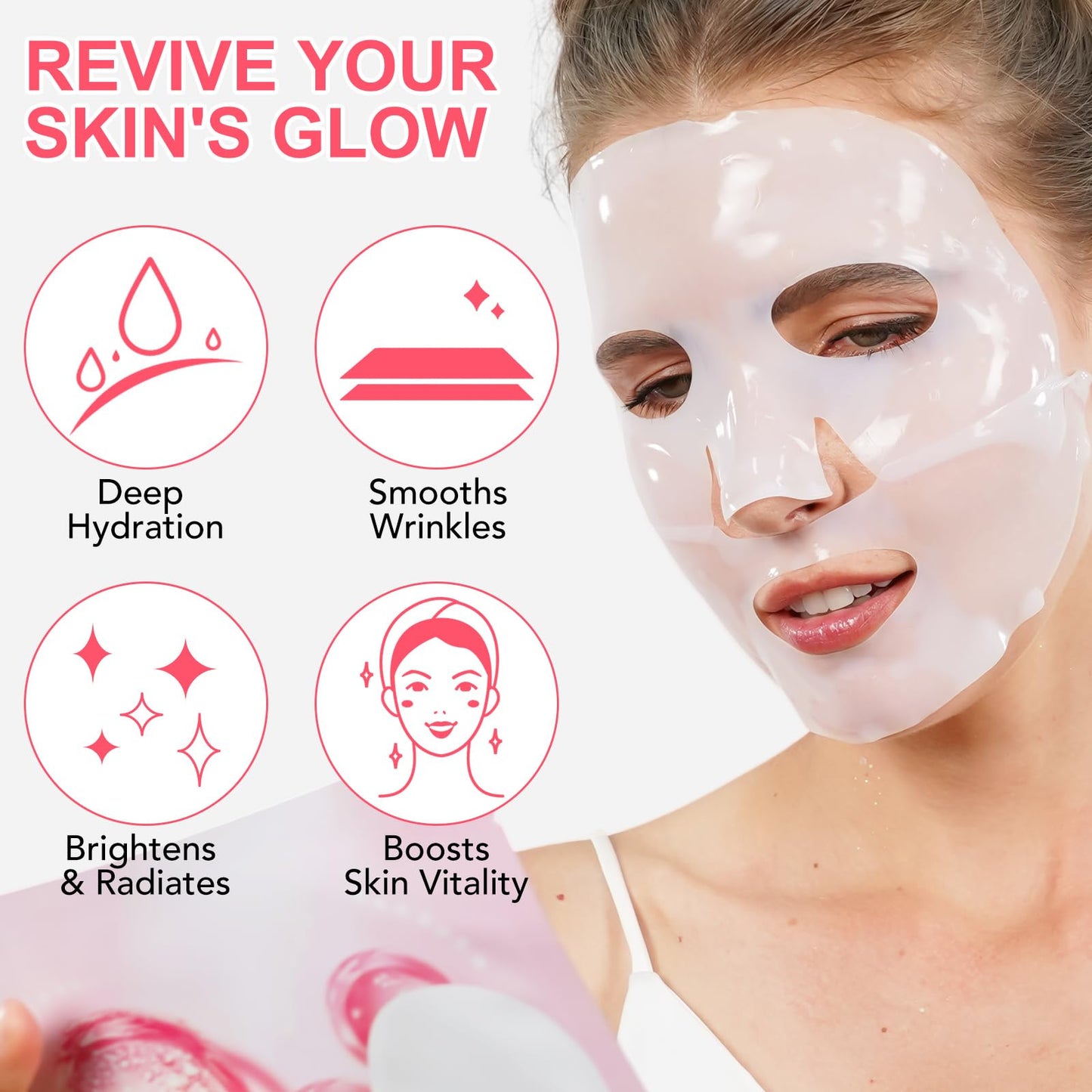 Collagen Face Mask, Hydrating Overnight Hydrogel Mask, Deep Collagen Anti Wrinkle Firming Lifting Moisturizing Face Mask- 4 Pack