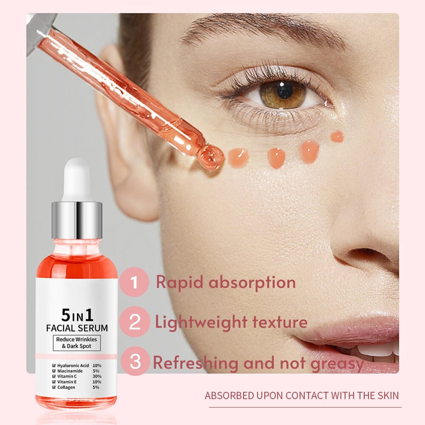 Trendyfave 5 In 1 Face Serum,Vitamin C Serum,Face Serum For Women,Hydrating Serum, Fade Fine Lines & Anti Wrinkle & Dark Spot Remove,Face Oil Anti-Ageing,With Niacinamide & Hyaluronic Acid,30ml