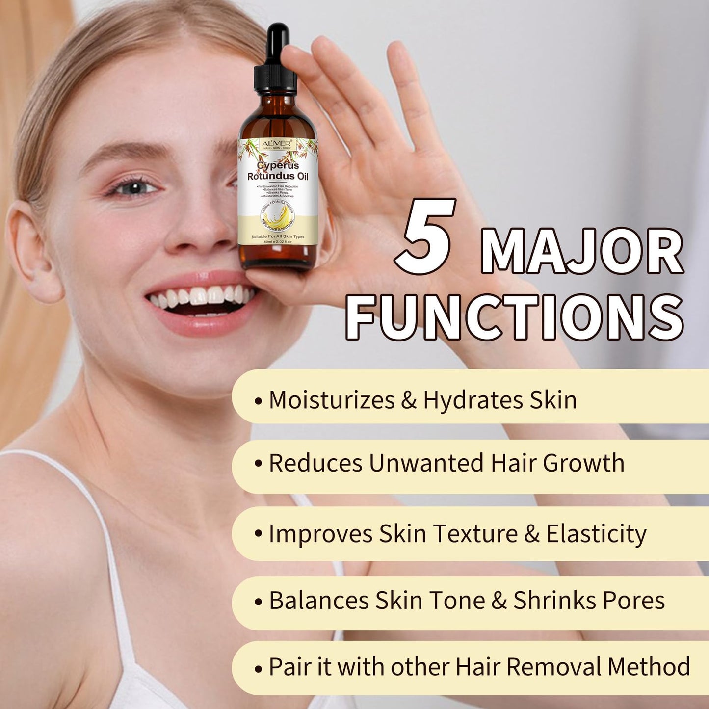 Generic Cyperus Rotundus Oil For Hair Removal, Cyperus Oil 100% Pure Natural, Effective Shrinks Pores, Anti-Hair Growth, Suitable For Hair Removal On The Body And Face 60ml