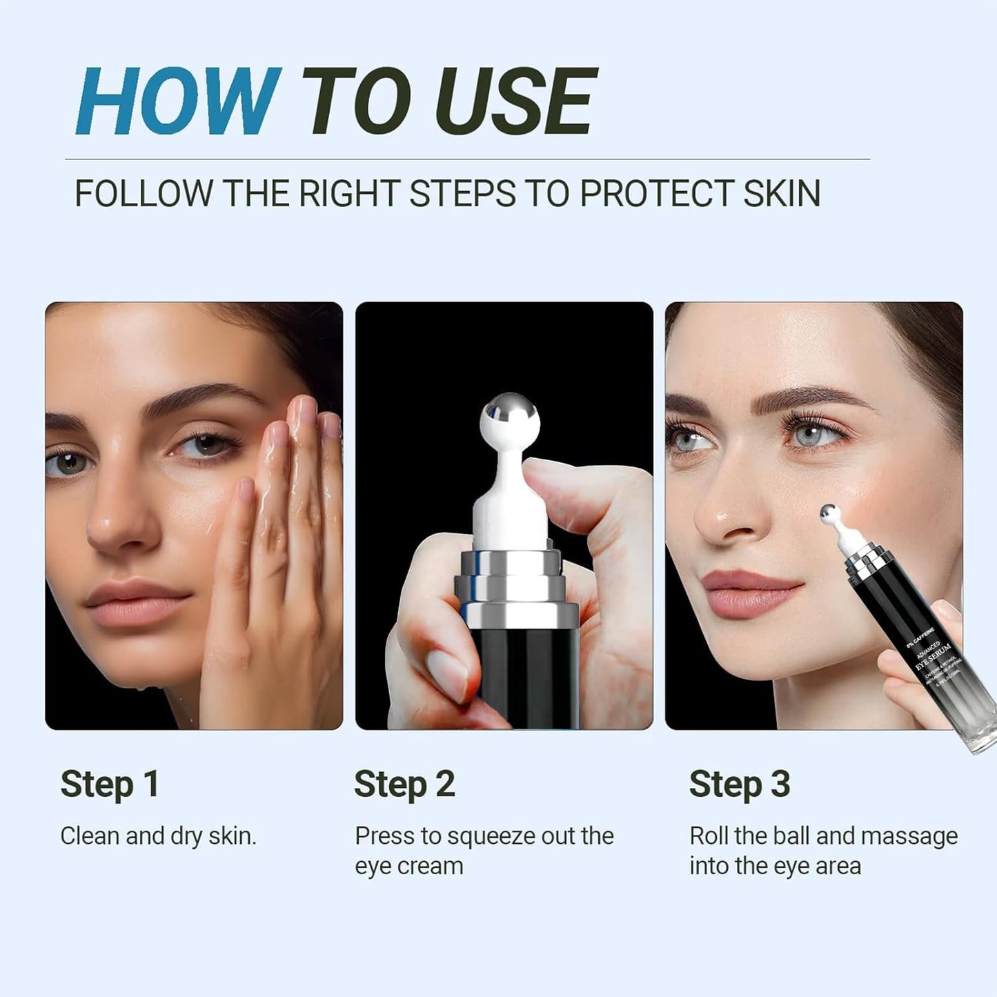 Caffeine Eye Serum - Caffeine Solution 5% Eye Cream, Under Eye Brightener, Eye Cream for Dark Circles and Puffiness with 360° Massage Ball, Fade Fine Lines Wrinkles, Retinol Anti-Ageing De-Puffing