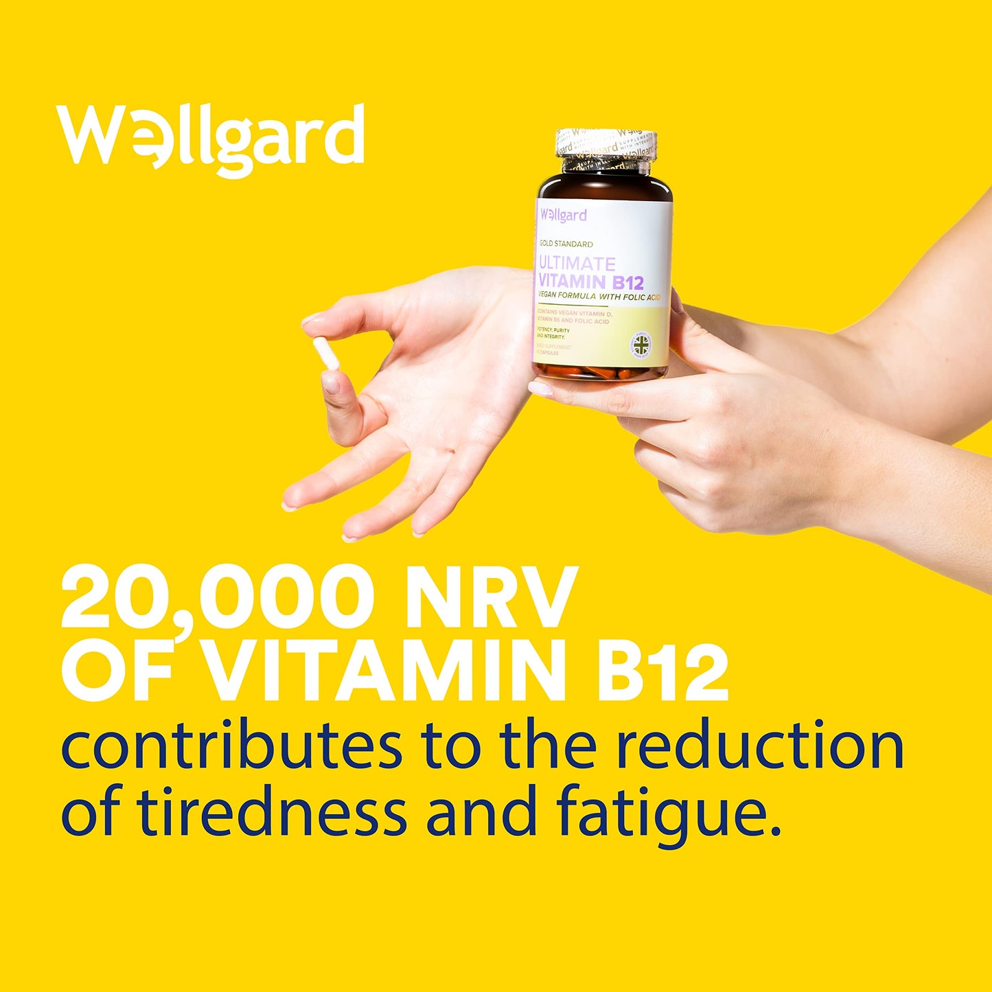 Wellgard Vegan Vitamin B12 High Strength by Wellgard - Folic Acid, Vitamin B6, Vitamin D3, B12 Supplement for Men & Women, Made in UK