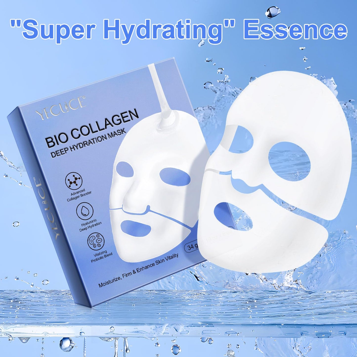 Bio Collagen Face Mask, Bio Collagen Deep Hydration Mask, Collagen Overnight Mask - Moisturize, Firm & Enhance Skin Vitality (34g x 6ea)