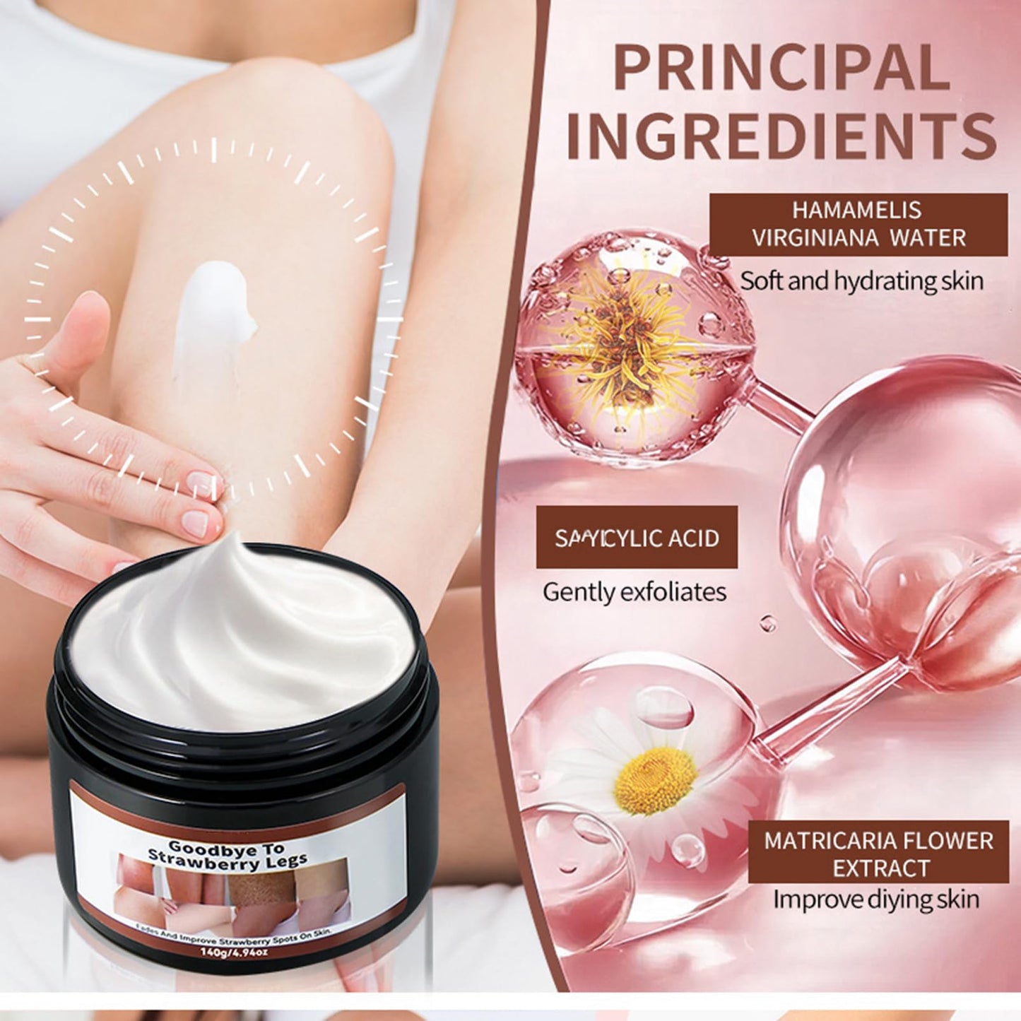 140G Strawberry Legs Treatment, Keratosis Pilaris Cream,Moisturizing Strawberry Skin Treatment for Chicken Skin, Exfoliating Body Cream,Skin Smooth Radiant Skin Care,For All Skin Types