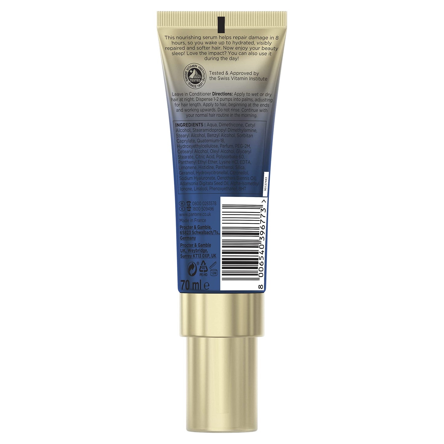 Pantene Hydra Night Hair Serum For Dry Damaged Hair, Leave-in Hair Treatment, 8H Active Serum Overnight Beauty Reset With Biotin, Baobab Essence And Hyaluronic Acid, 70ml