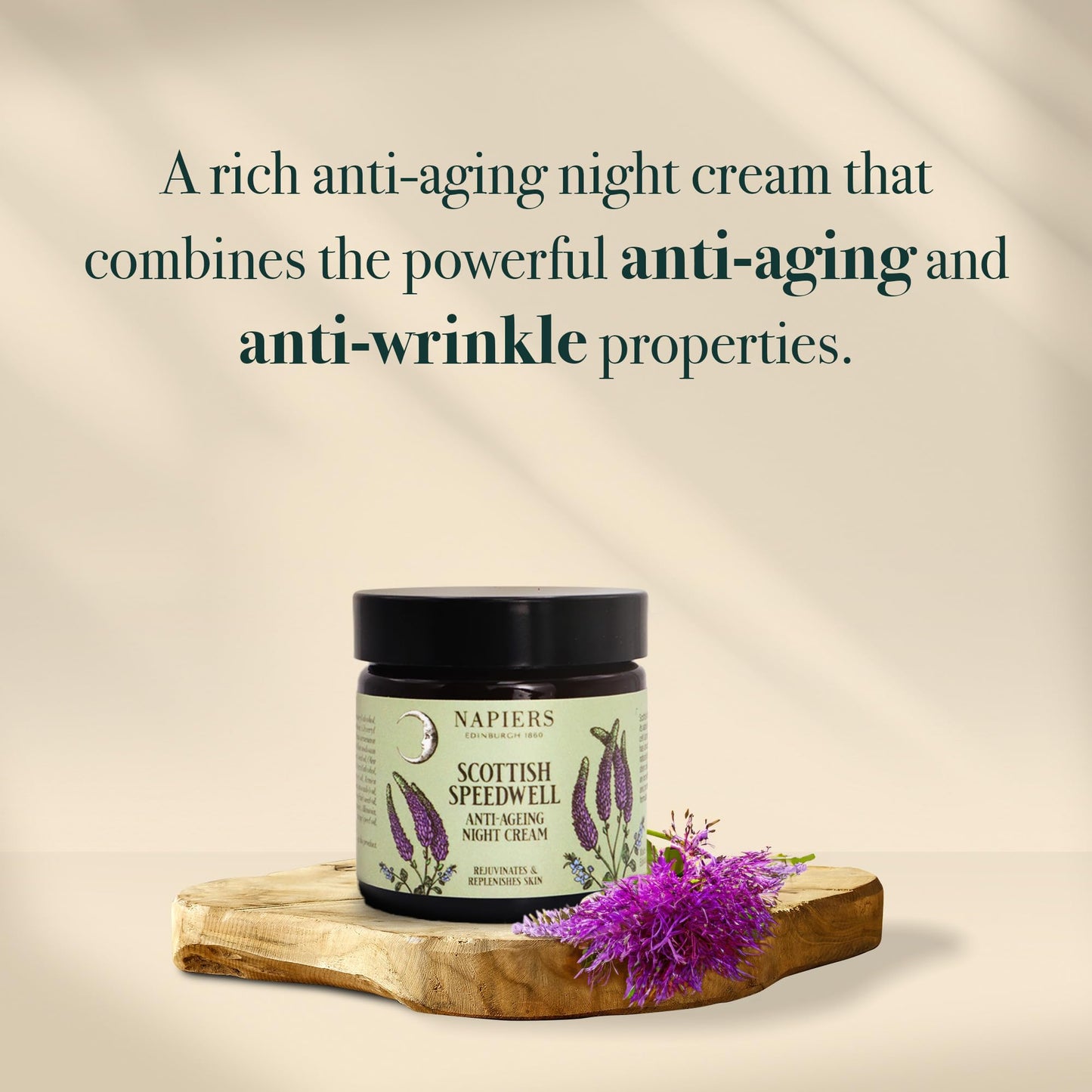 Napiers Speedwell Ageless Night Cream - Anti-Aging & Wrinkle Reduction with Scottish Speedwell, Natural Oils & Eye Cream Benefits - 60ml