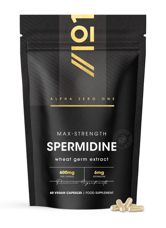 ALPHA01 Spermidine Wheat Germ Extract – 600mg per Capsule - 6mg Spermidine High Strength Supplement – 60 Vegan Capsules (2 Months Supply) by Alpha01