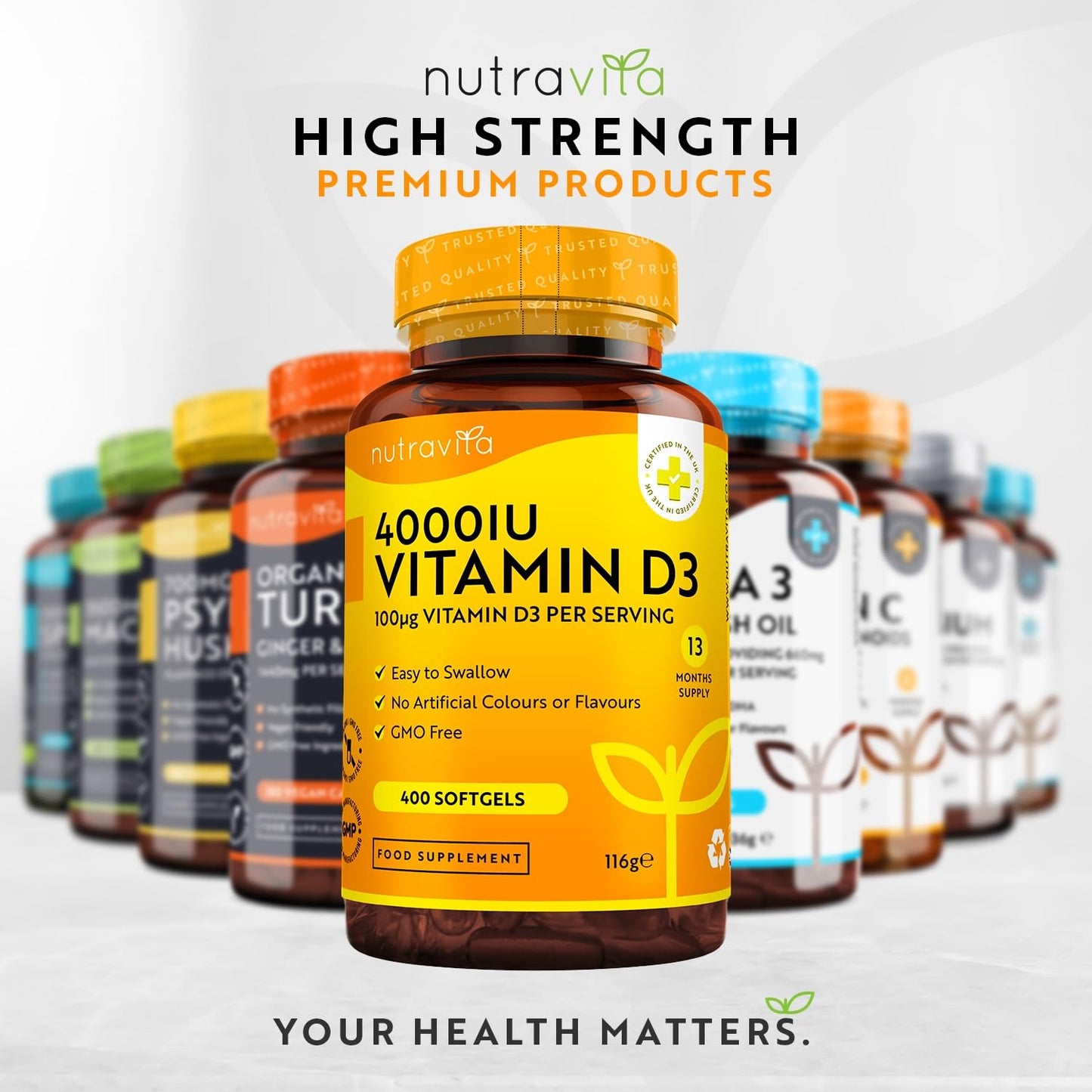 Vitamin D3 4000 iu - 400 High Strength Easy to Swallow Premium Softgels - Over A Year's Supply - Max Strength Vitamin D3 Cholecalciferol Supplement - Manufactured in The UK by Nutravita