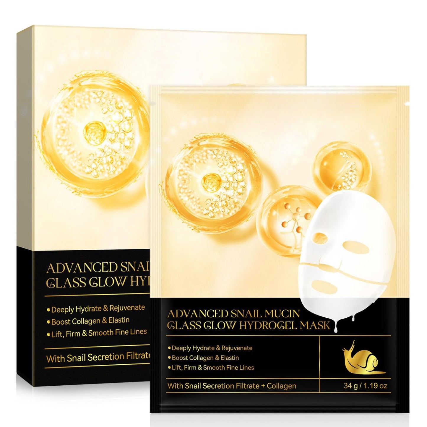 Trendyfave Snail Mucin Mask - Collagen Face Mask, Hydrating Mask Sheet with Hyaluronic Acid, Anti Wrinkle Anti Aging Deep Moisturizing, Collagen Deep Hydrating Overnight Mask For Face Care (4PCS)