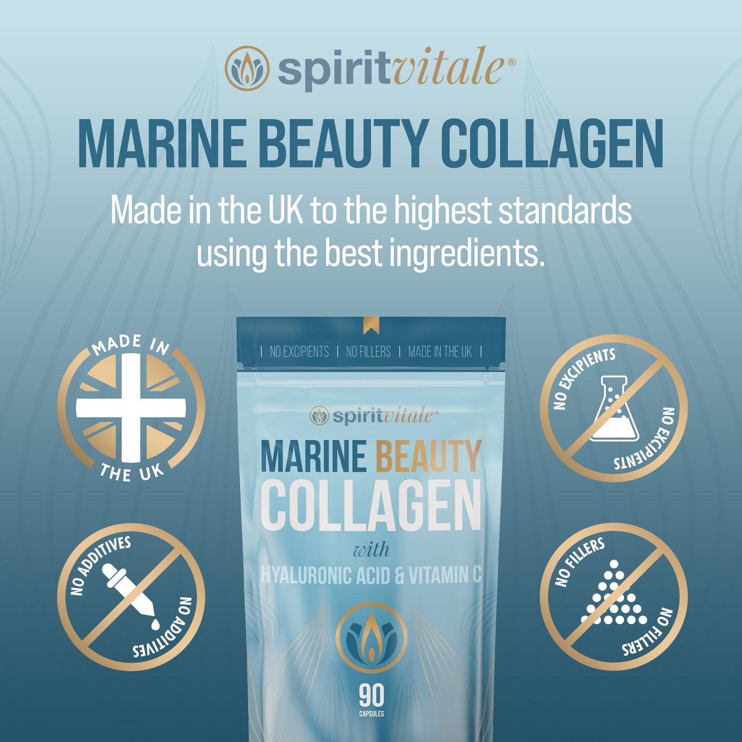 Spirit Vitale Marine Beauty Collagen with Hyaluronic Acid and Vitamin C (90 Capsules)