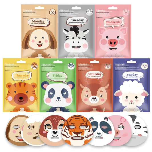 Kids Face Masks, Personalised Face Masks, Animal Face Mask For Kids, Sheet Face Masks Set, Spa Party Facial Mask Skincare Set, Kids Skincare,Kids Pamper Sets For Girls (7Pcs)
