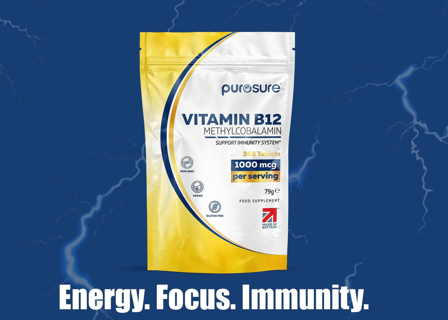 PuroSure Purosure Vitamin B12 1000µg | 365 High Strength Easy to Swallow Tablets | Methylcobalamin Vegetarian and Vegan Tablets | Tiredness and Fatigue Tablets | | Manufactured in the UK | (365 Tablets)