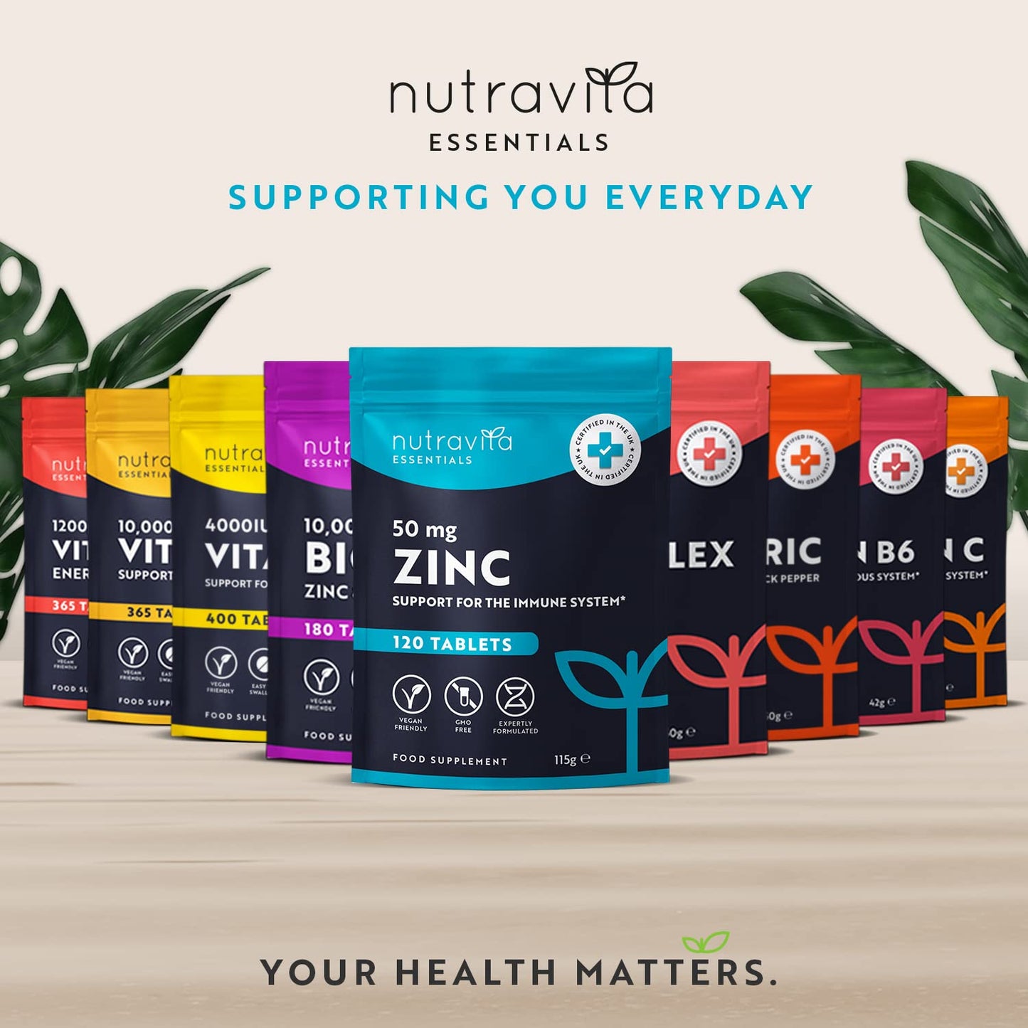 Zinc Tablets 50mg – 120 High Strength Vegan Tablets (4 Months Supply) – Highly Absorbable Zinc Supplements for Maintenance of Normal Immune System, Bones, Hair, Skin & Nails – Made in UK by Nutravita