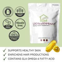 UKHealthHouse Evening Primrose Oil – EPO Capsules, 1000mg x 60 Softgels – High Strength Omega 6 GLA Content – Great for Skin, Immune System, Hormonal Pain, Hot Flushes & Women’s Health