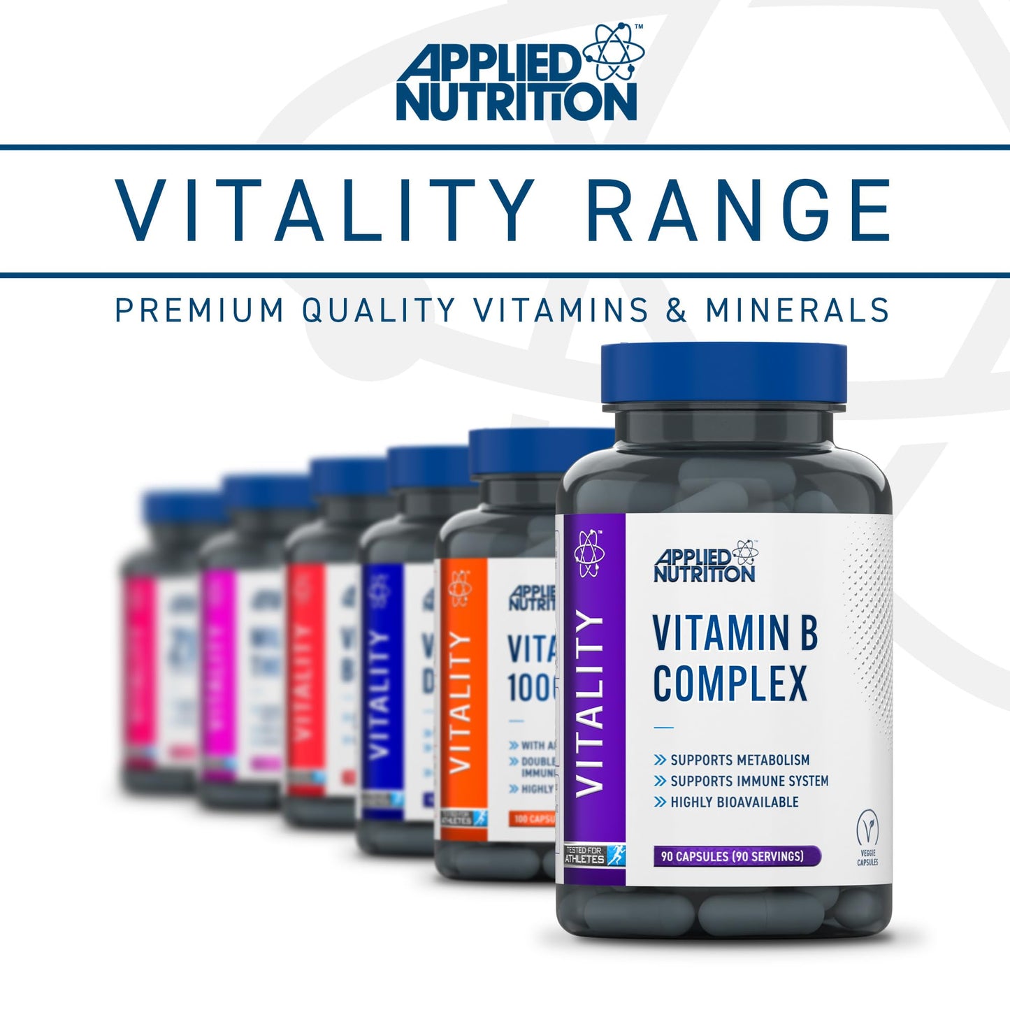 Applied Nutrition Vitamin B Complex Multivitamin - High Potency B12, B6, B1, Folic Acid & Biotin - Supports Metabolism, Reduces Tiredness & Fatigue, Helps Immune System - (90 Capsules)