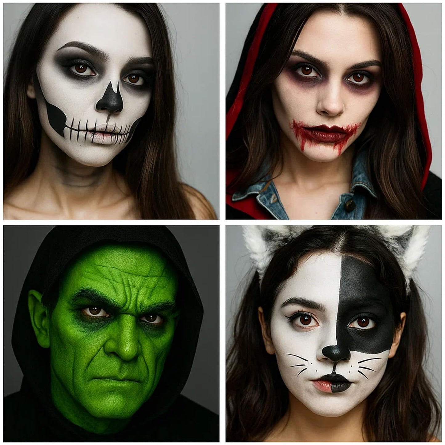 Generic 3 in 1 Black White Green Face Paint - Oil Based Face Paint - Black White Green Halloween Makeup - Blendable Colors - Long Lasting Effect - Zombie Vampire Cosplay Paint Set