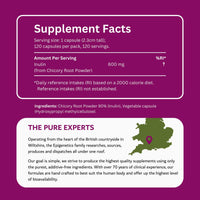 Epigenetics Inulin Fibre Supplement from Chicory Root | 120 Capsules | Prebiotic Gut Health Supplements | Increase Fibre Intake & Support Digestion | Vegan Friendly UK Made | 1 Capsule Daily 4 Months Supply